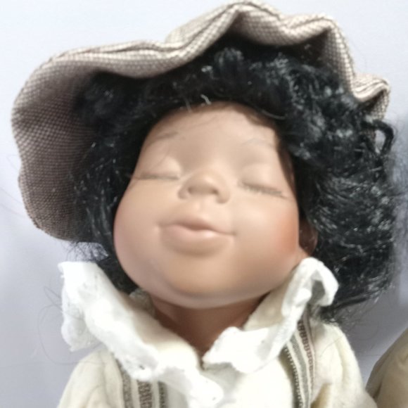 Pair of  African American  Porcelain 10'' Dolls Boy Girl  Sunday Best - Picture 3 of 10